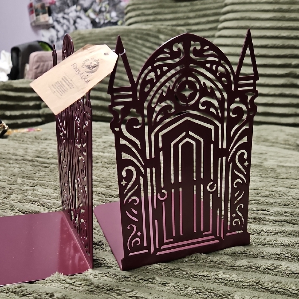 Decorative Purple Metal Bookends August 2025 YA Fairyloot Box Blackwood Academy